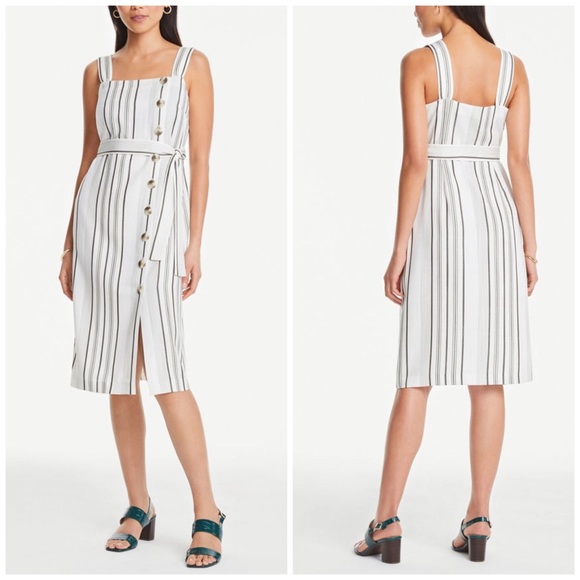 Ann Taylor Factory Dresses & Skirts - Ann Taylor Striped Strappy Side Button Dress Green